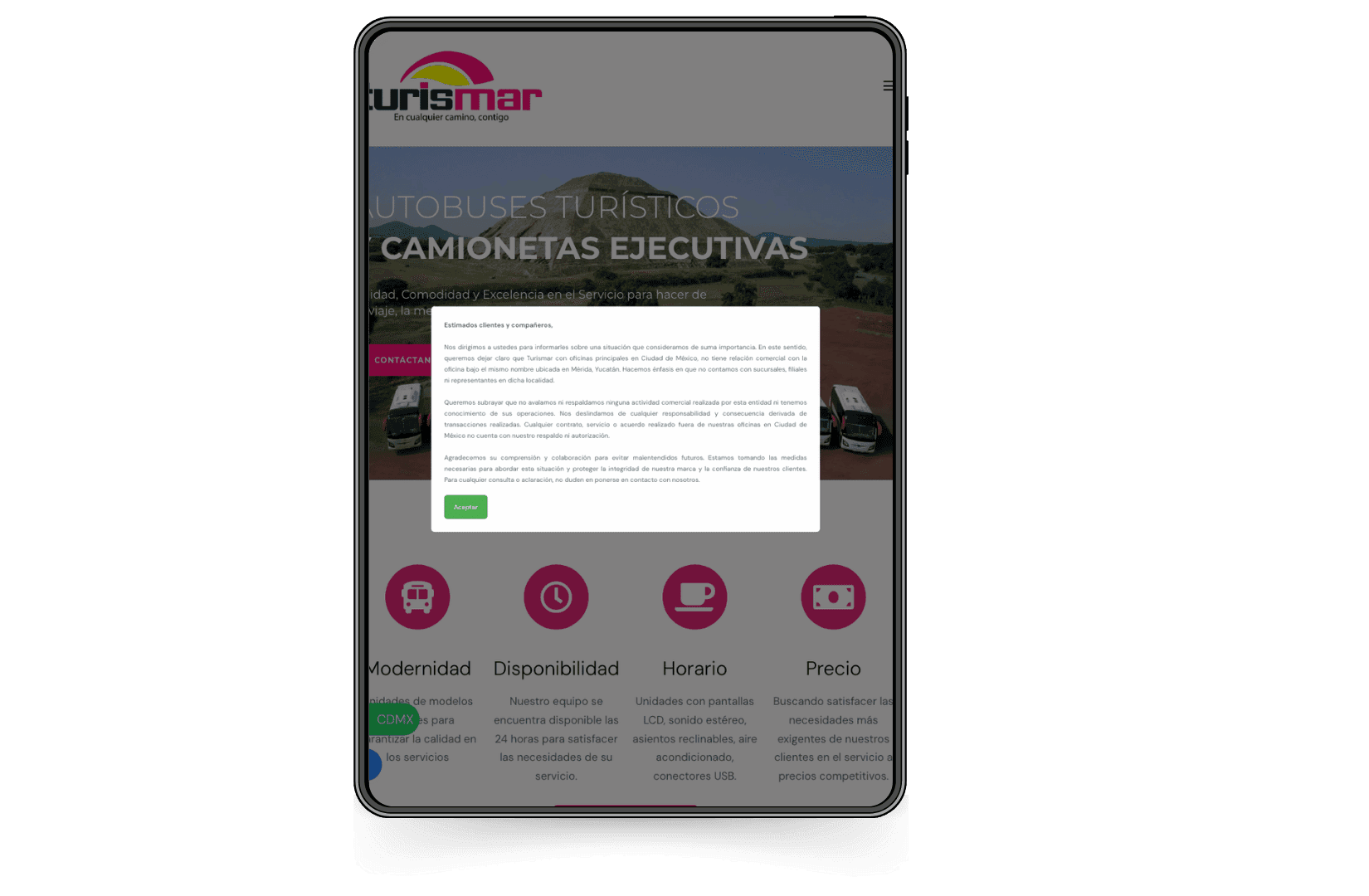 Mockup del sitio de Turismar