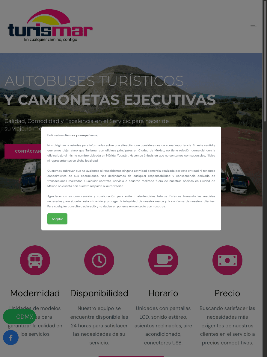 Sitio de Turismar en tablet