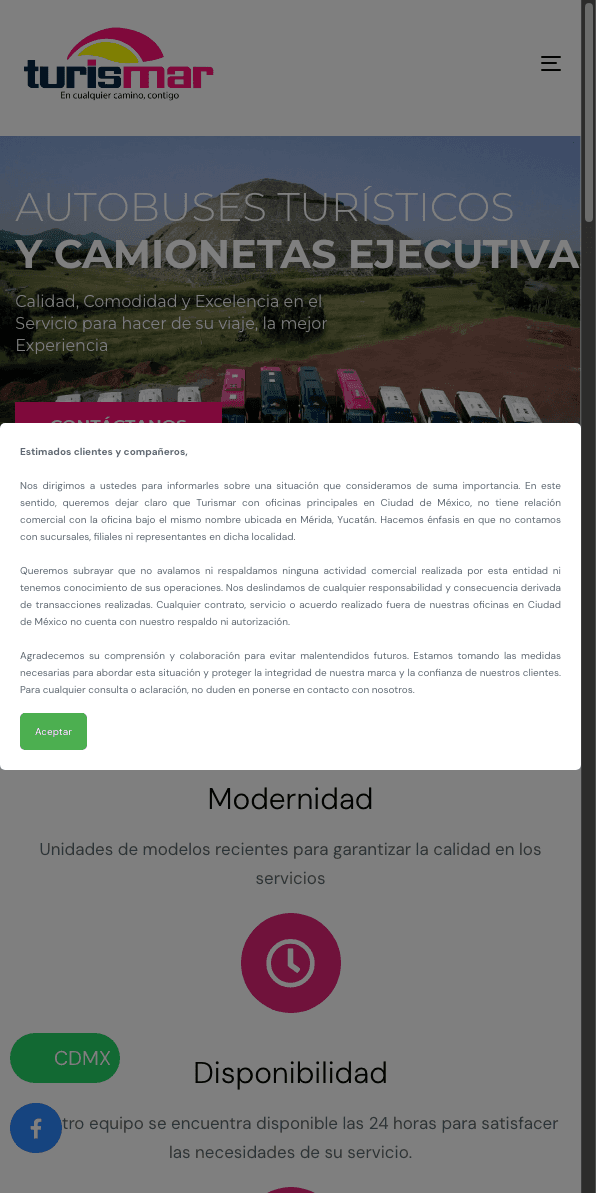Sitio web de Turismar en celular